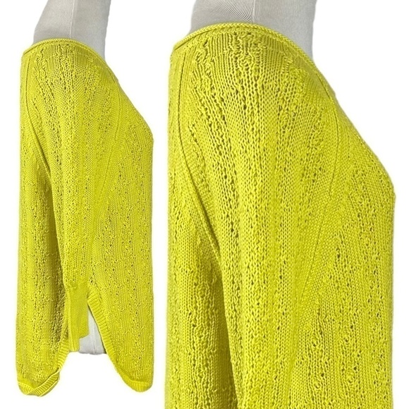 Anthropologie Sparrow Sweater XS 100% Cotton Yellow Chartreuse Open Knit Crochet - Picture 6 of 13